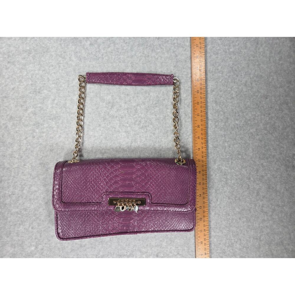 Liz Claiborne Purple Faux Snakeskin Baguette Bag Chain Charms Y2K Vintage NOS - Picture 4 of 8